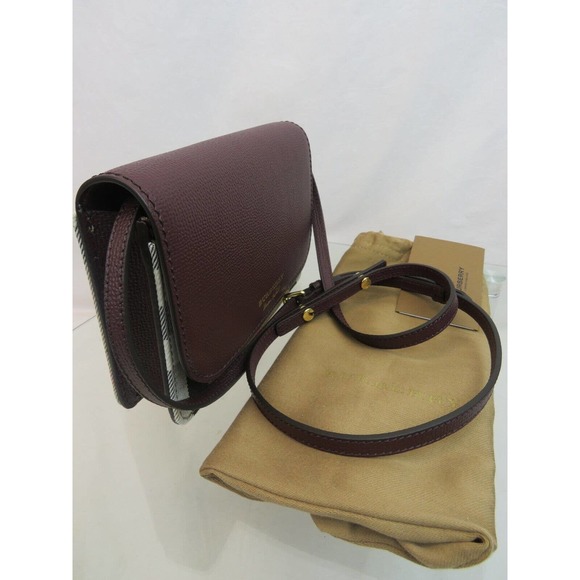 $910 BURBERRY HAMPSHIRE BURGUNDY LEATHER HOUSE CHECK SMALL CROSSBODY CLUTCH BAG - Picture 11 of 12